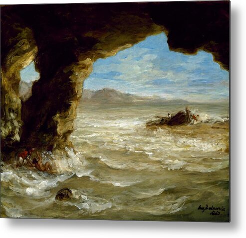 Shipwreck Metal Print featuring the painting Shipwreck on the Coast #5 by Eugene Delacroix