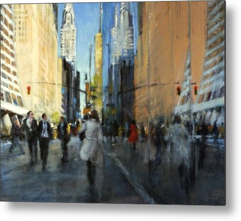 Urban Metal Print featuring the painting 42nd Street Reflections by Peter Salwen