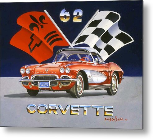 Chevy Corvette Metal Print featuring the painting 62 Vette by Howard Dubois