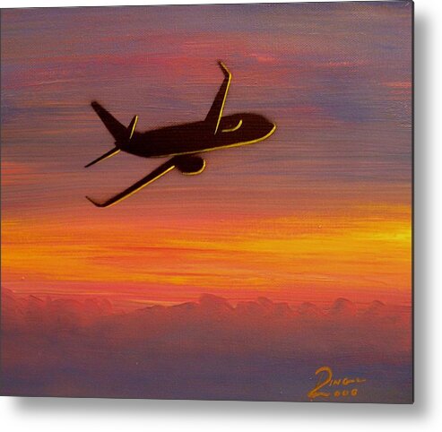 Boeing Metal Print featuring the painting 737-8 Sunset by Peter Ring Sr