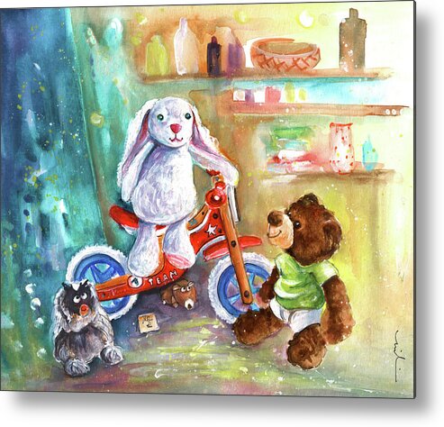 Truffle Mcfurry Metal Print featuring the painting A Bike For Cousin Marlon Blanco by Miki De Goodaboom