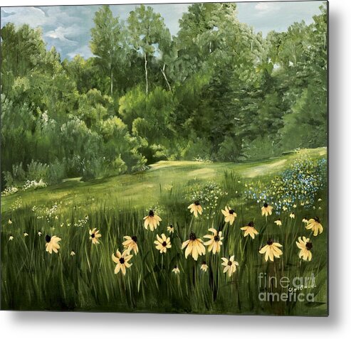 Landscape Metal Print featuring the painting A day at the Park by Carol Sweetwood