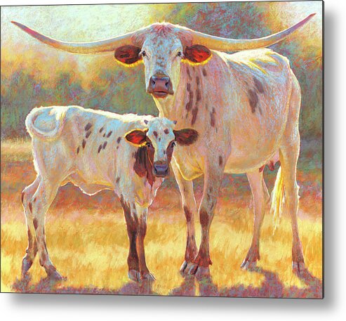 Longhorn Metal Print featuring the pastel A Future Promise by Rita Kirkman