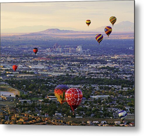 Balloon Fiesta Metal Print featuring the photograph A Hot Air Ride to Albuquerque Cropped by Daniel Woodrum