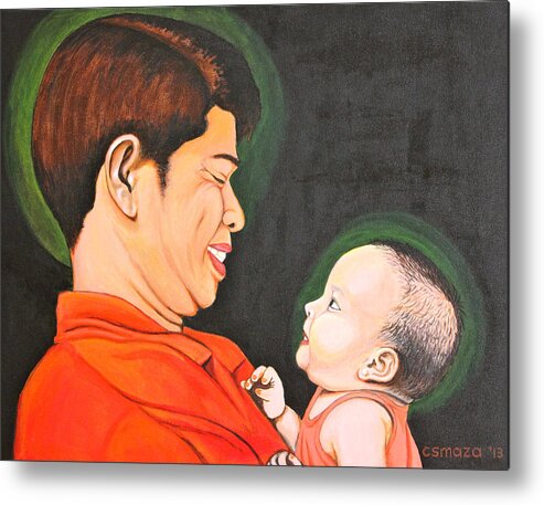 Family Metal Print featuring the painting A Moment with Dad by Cyril Maza