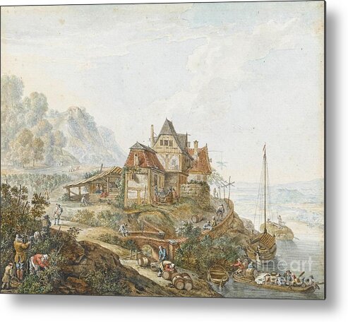 Jacob Van Strij (dordrecht 1756 - Dordrecht 1815) Metal Print featuring the painting A Rhine Landscape with Peasants at Work by MotionAge Designs