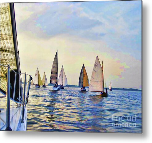 Sailboats Metal Print featuring the digital art A View from the Rail by Xine Segalas