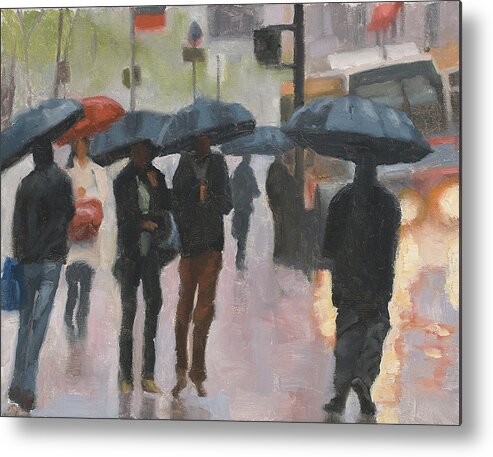 Rain Metal Print featuring the painting About town by Tate Hamilton