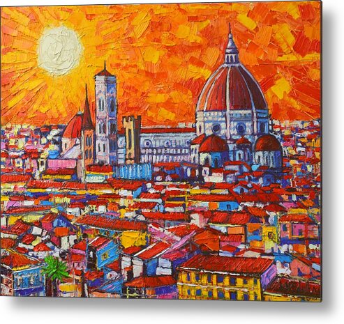 Italy Metal Print featuring the painting Abstract Sunset Over Duomo In Florence Italy by Ana Maria Edulescu
