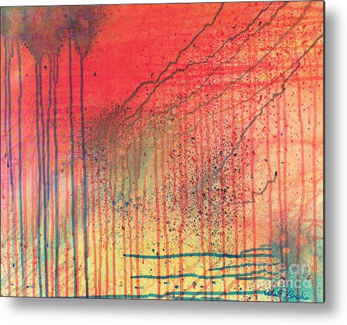 Abstract Metal Print featuring the painting Acid Rain by Walt Brodis