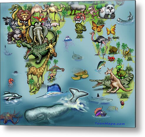 Africa Metal Print featuring the digital art Africa Oceania Animals Map by Kevin Middleton