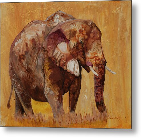 Elephant Metal Print featuring the painting African Gold by Sherry Shipley