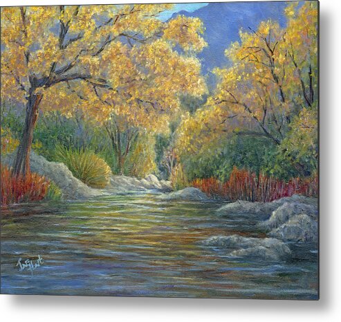 Landscape Metal Print featuring the painting After the Rains, Sabino Canyon by June Hunt