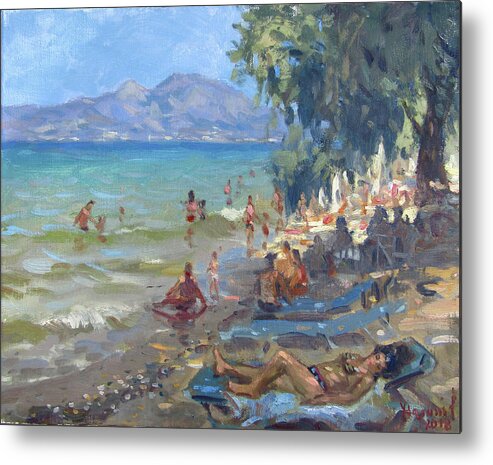 Agrilesa Beach Metal Print featuring the painting Agrilesa Beach Athens by Ylli Haruni