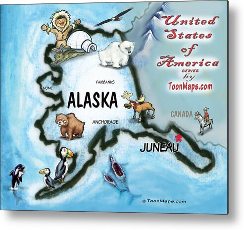 Alaska Metal Print featuring the digital art Alaska Fun Map by Kevin Middleton