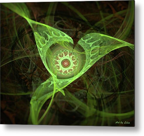 Green Metal Print featuring the digital art Alien Mecha-Vegetation by Lilia S