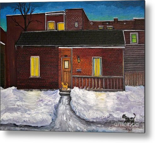 Montreal Scenes Metal Print featuring the painting Alley Cat House by Reb Frost