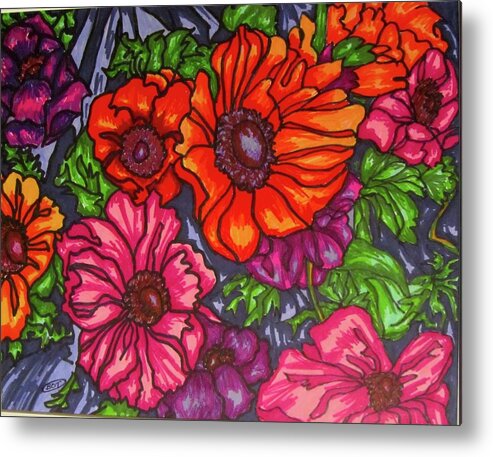 Flowers Metal Print featuring the painting Anenomes by Barbara O'Toole