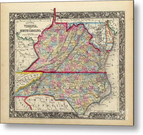 Antique Map Of Virginia Metal Print featuring the painting Antique Map Of Virginia by MotionAge Designs