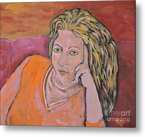 Portraits Metal Print featuring the painting Artist Self Portrait by Reb Frost