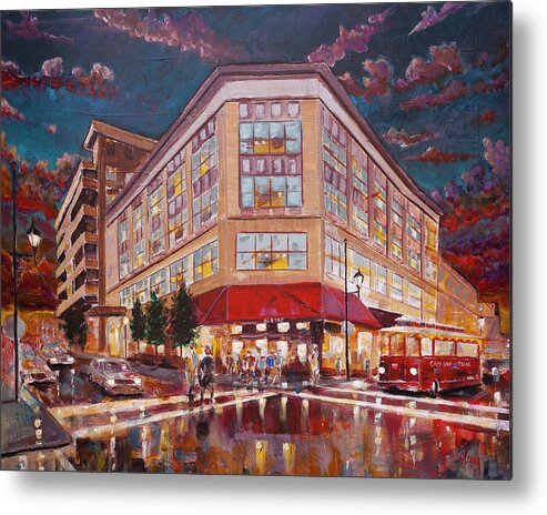Asheville Metal Print featuring the painting Asheville Cityscape at Battery Park Haywood Park Hotel by Gray Artus
