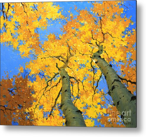 Nature Metal Print featuring the painting Aspen Sky High by Gary Kim