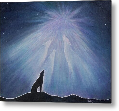 Wolves Metal Print featuring the painting AuroraSong 2 by Bernadette Wulf