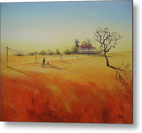 Landscape Metal Print featuring the painting Australian Outback Painting The way home by Chris Hobel