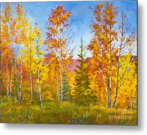 Art Metal Print featuring the painting Autumn landscape, oil painting by Irina Afonskaya