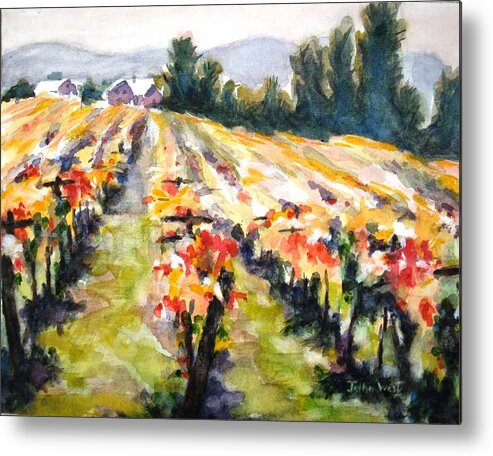 Landscape Metal Print featuring the painting Autumn Vineyards by John West