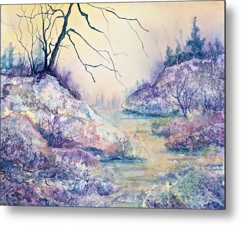 Watercolor Metal Print featuring the painting Autumnscape in Purple by Carolyn Rosenberger