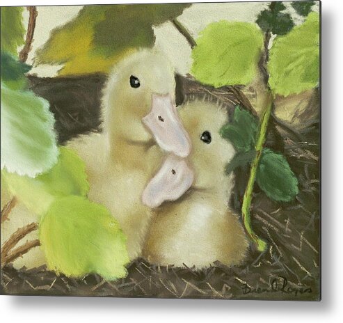 Ducks Metal Print featuring the painting Babies in the Berry Bush by Brenda Williams