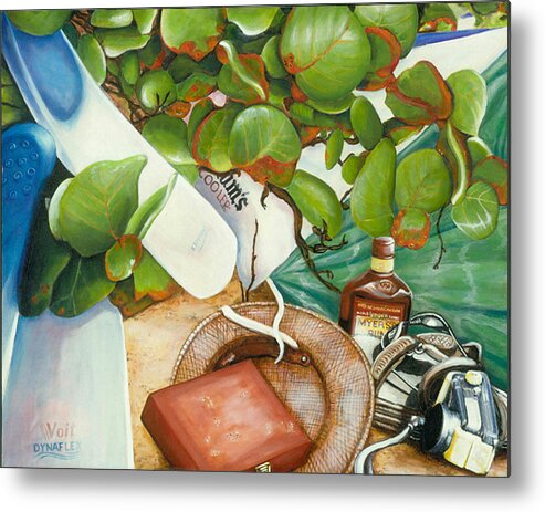 Beach Still Life Metal Print featuring the painting Baie Rouge number twoi by Leo Malboeuf