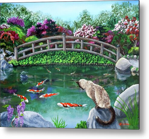 Bridge Metal Print featuring the painting Balinese Cat at Hakone by Laura Iverson