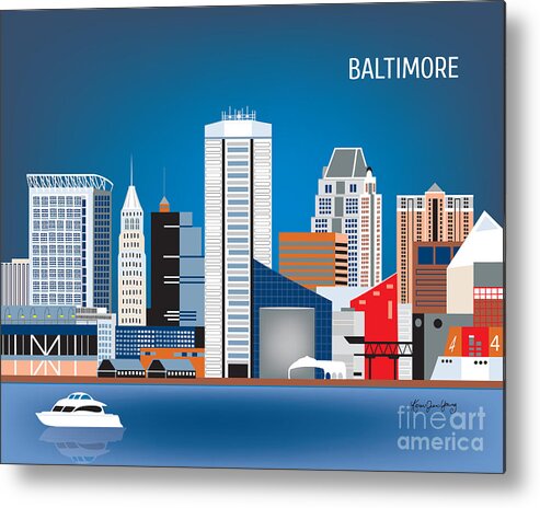 Cityscape Metal Print featuring the digital art Baltimore Maryland Horizontal Skyline by Loose Petals by Karen Young