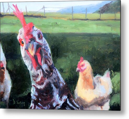 Rooster Metal Print featuring the painting Barbara the Chicken by Donna Tuten
