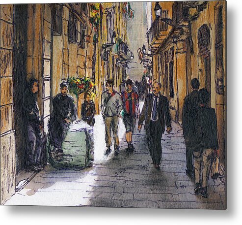 Spain Metal Print featuring the painting Barcelona Street Sketch by Randy Sprout