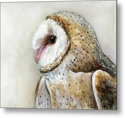 Owl Metal Print featuring the painting Barn Owl Watercolor by Olga Shvartsur