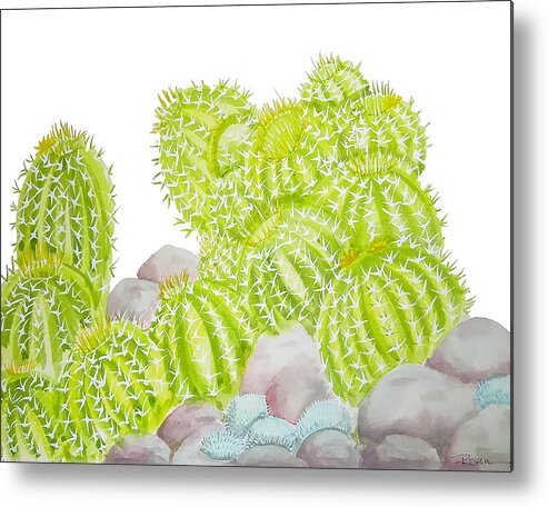 Barrel Cactus Print Metal Print featuring the painting Barrel Cactus by Roleen Senic
