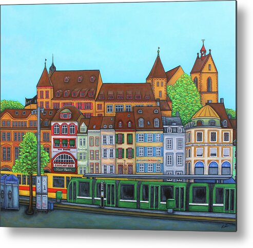 Basel Metal Print featuring the painting Basel, Barfusserplatz Rendez-vous by Lisa Lorenz