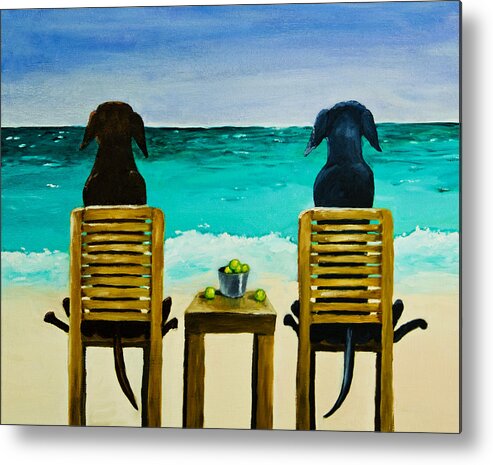 Labrador Retriever Metal Print featuring the painting Beach Bums by Roger Wedegis