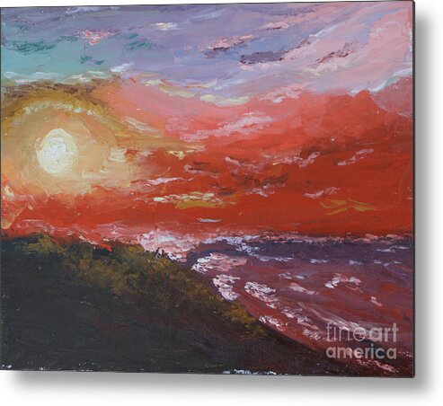 Beach Metal Print featuring the painting Beach Sunset by Theresa Cangelosi