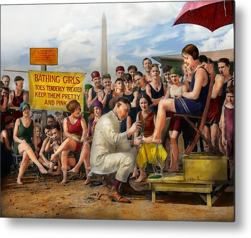 Feet Metal Print featuring the photograph Beach - Toes Tenderly Treated 1922 by Mike Savad