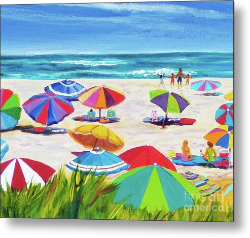 Beach Metal Print featuring the painting Umbrellas 2 by Anne Marie Brown