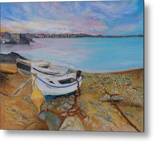 Seaside Metal Print featuring the painting Beached Boats by Kathy Knopp