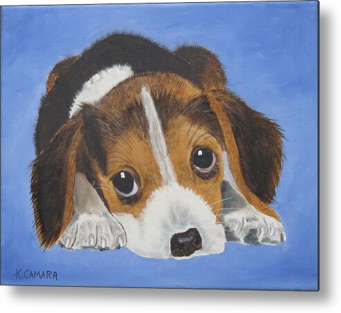 Pets Metal Print featuring the painting Beagle Sad Eyes by Kathie Camara