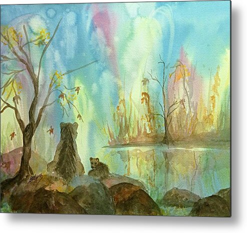 Bears Metal Print featuring the painting Bears Watching the Aurora by Ellen Levinson