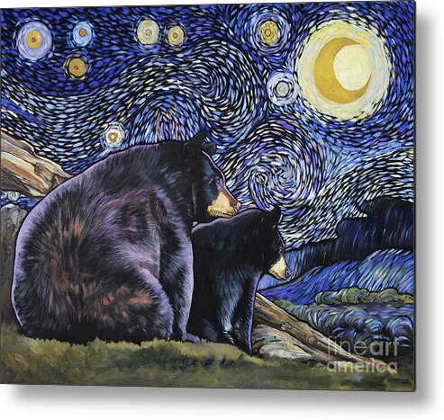 Bear Metal Print featuring the painting Beary Starry Nights Too by J W Baker