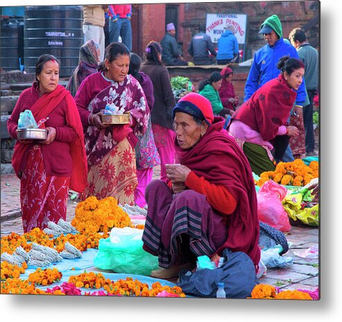 Bhaktapur Holi Market Metal Print featuring the photograph Bhaktapur Holi Market by Lindley Johnson