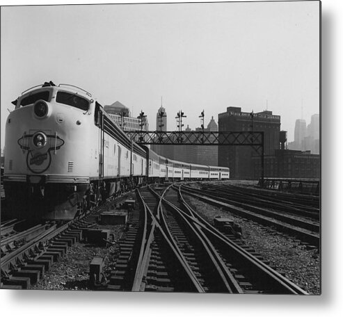 Passenger Trains Metal Print featuring the photograph Bilevel 400 Leaving Chicago Passenger Terminal - 1958 by Chicago and North Western Historical Society